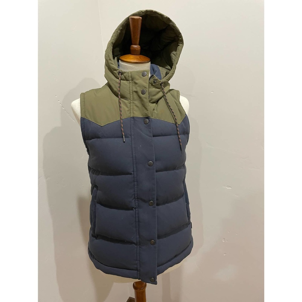 Patagonia Bivy Down Olive & Navy Hooded Puffer Vest